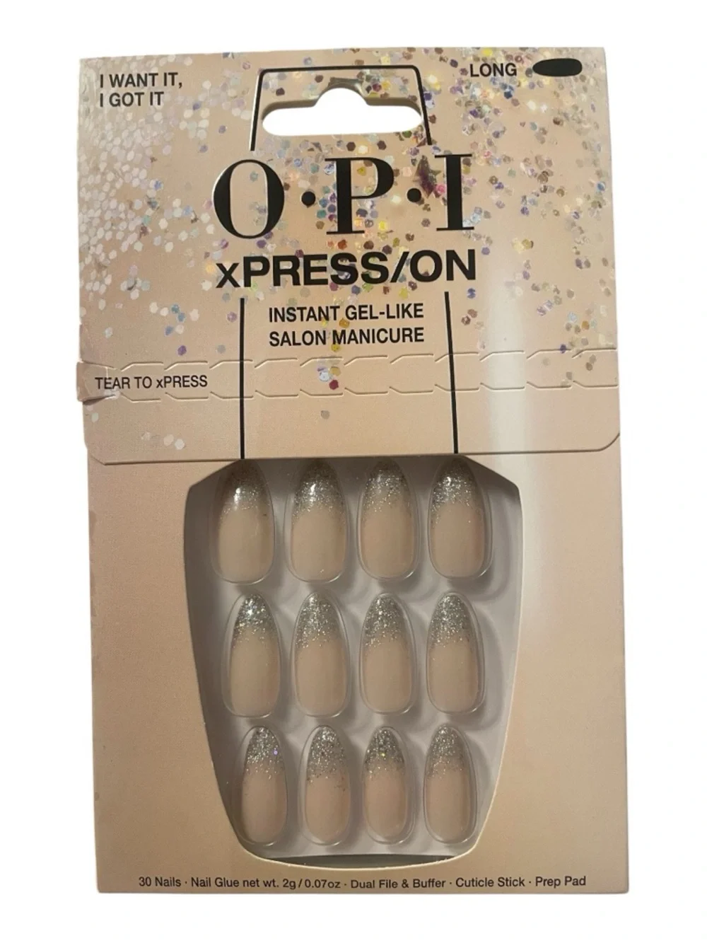 OPI Nude Ombre Press-On Nails with Silver Glitter Accents